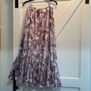 LOFT Mauve Paisley Tiered Maxi Skirt